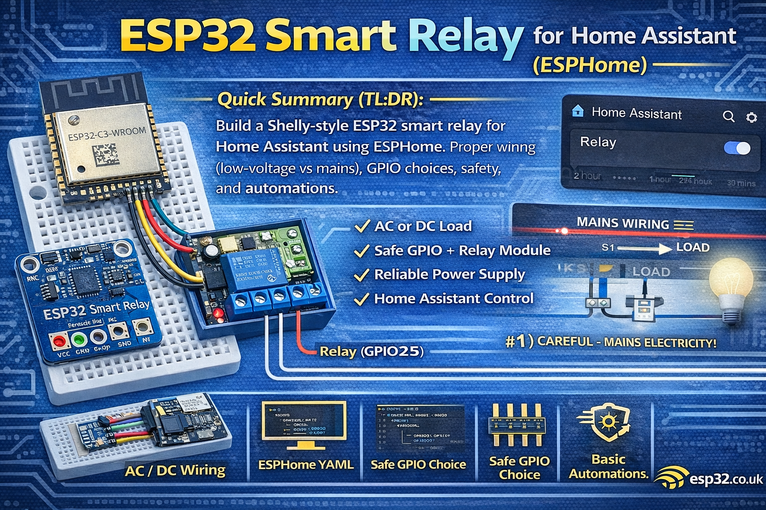 ESP32 Smart Relay for Home Assistant (ESPHome)