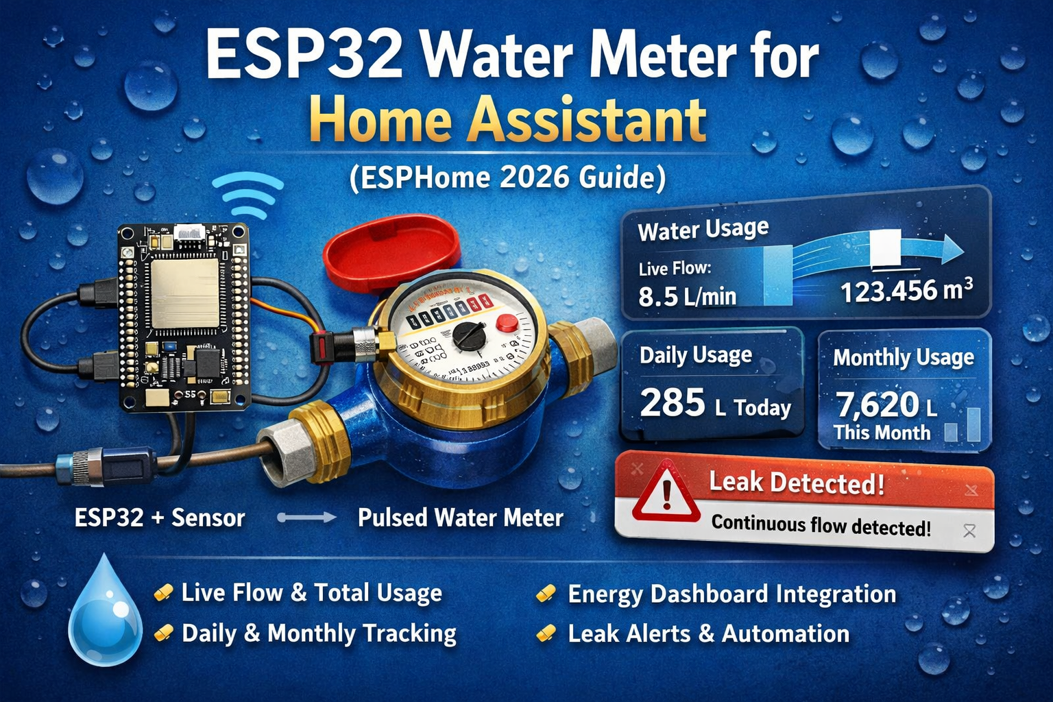 ESP32 Water Meter for Home Assistant (ESPHome 2026 Guide)