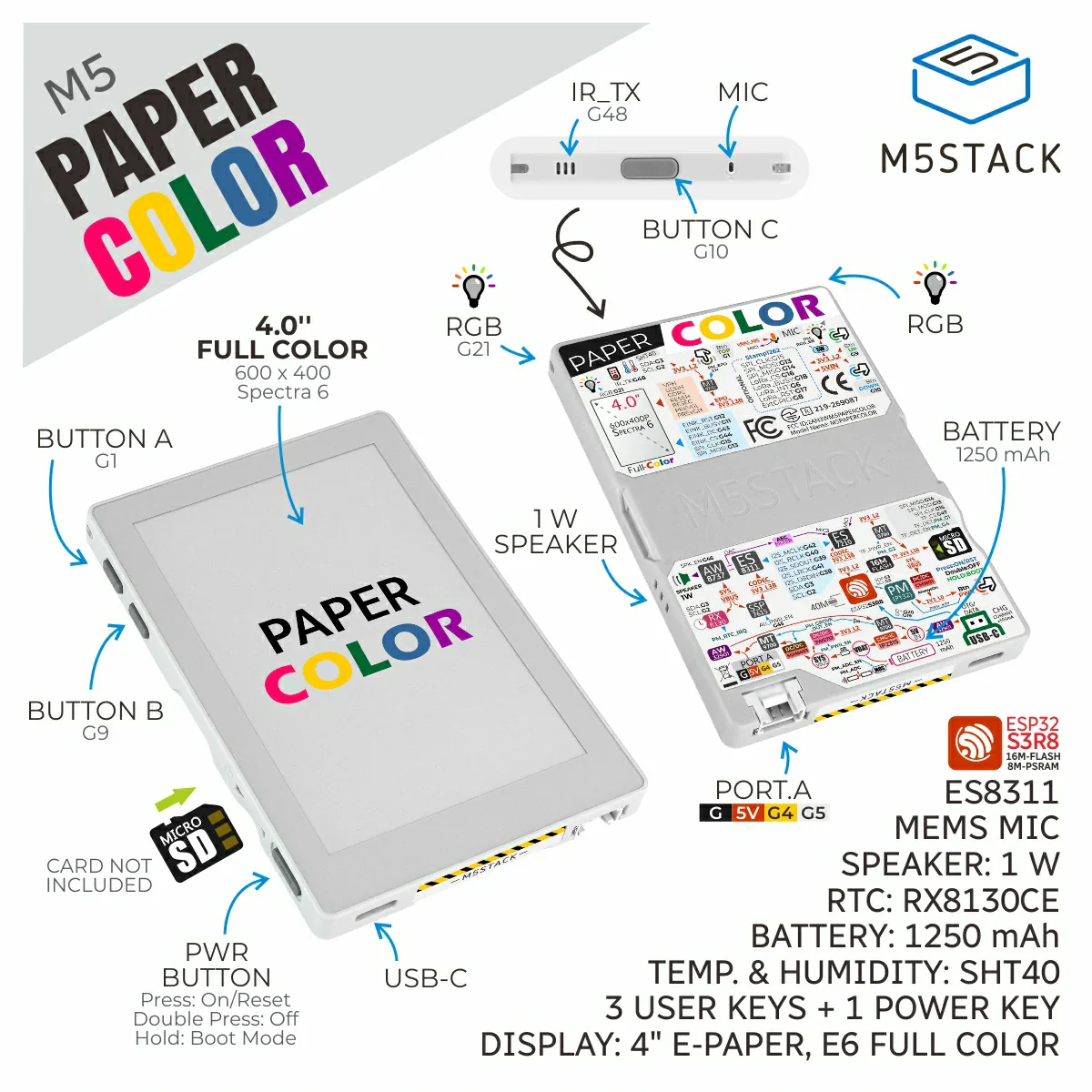 M5Paper Color ESP32-S3 Dev Kit: Full-Color E-Ink Display