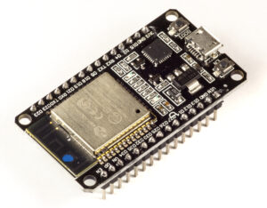 ESP32 development board carrying an ESP-WROOM-32 module, shown as illustrative hardware for ESPHome firmware.