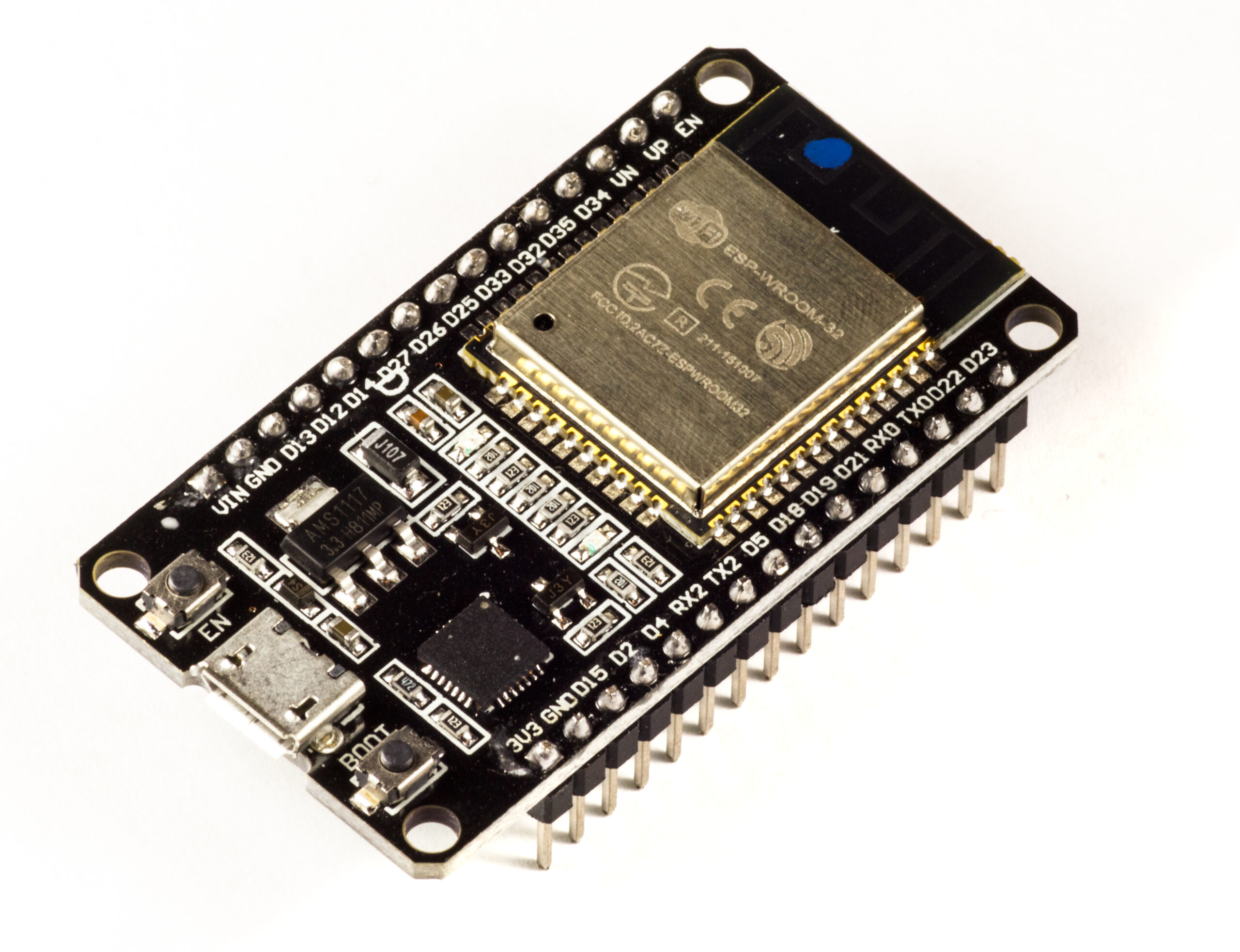 ESP32 development board with an ESP-WROOM-32 module; illustrative hardware for an ESPHome infrared project.