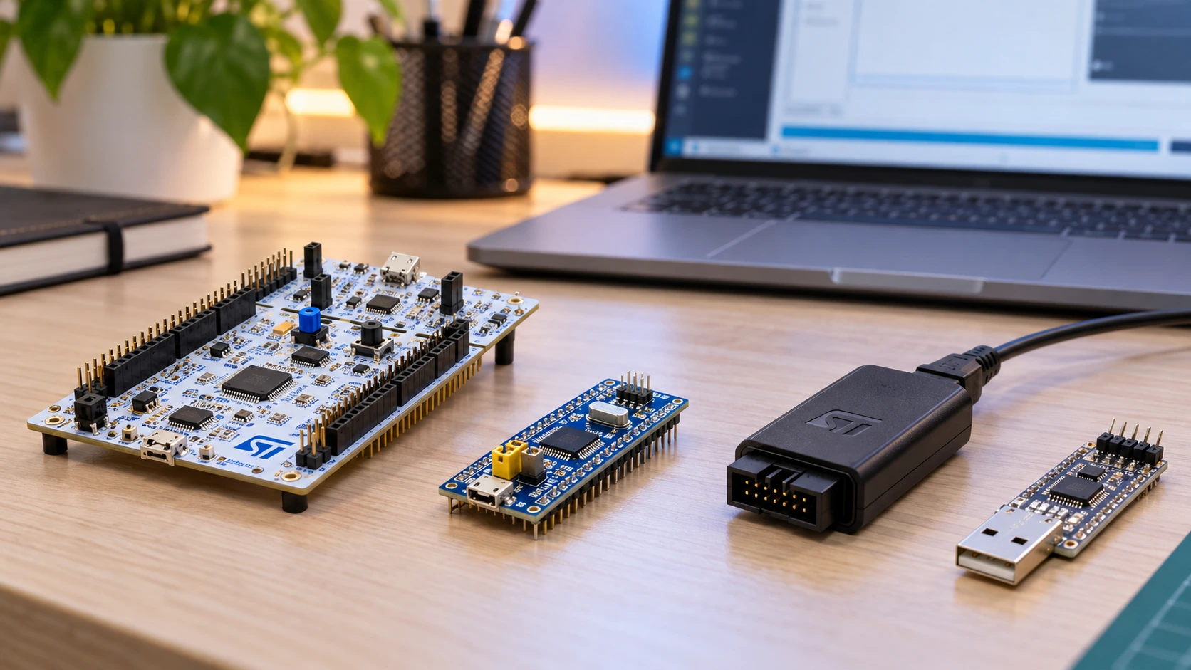 STM32CubeProgrammer flashing workstation with Nucleo board, Blue Pill and ST-LINK programmer