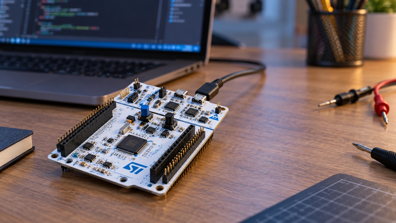 ST NUCLEO-F446RE STM32 Nucleo-64 board and integrated ST-LINK programming workstation